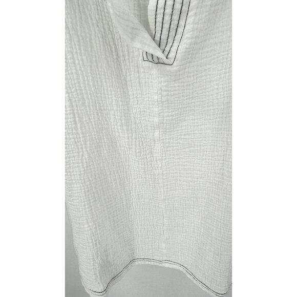 Simple Suzanne Betro Tunic Sz L Stitch Notch Neck Tunic White Stitch Trim Gauzy - Picture 8 of 16